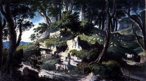 Paesaggio, con mucche e pecore