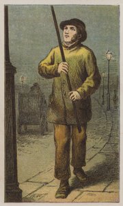 Accenditore di lampioni (litografia a colori) da H.W. (after) Petherick