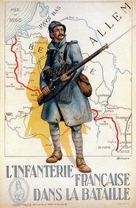 Fanteria francese in battaglia (la linea rossa rappresenta la linea Hindenburg) - ill. di H. Delaspre da H. Delaspre