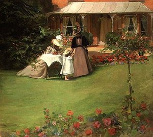 Signore eleganti nel giardino