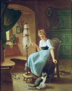 Ragazza alla ruota da filare da H Harcourt