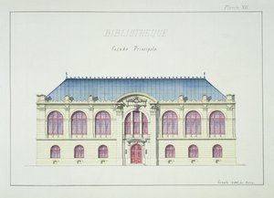 Facciata principale di una biblioteca, tavola XII da un folio di disegni, c.1870 da H. Monnot