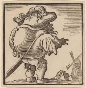 Gobbo che guarda un mulino a vento da H. Numan after Jacques Callot