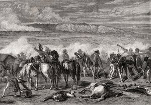 La battaglia di Jemappes, 6 novembre 1792, inciso da Alexandre Hurel da H. de la Charlerie