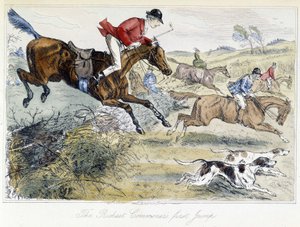 Scena di caccia, caricatura inglese sulla caccia alla volpe, tratta da "le avventure di Thomas Scott, o Hawbuck Grange", illustrazione di H.K. Browne e W.T. Maud
