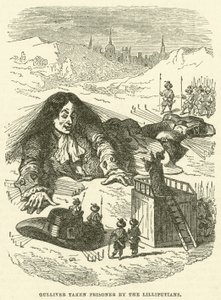 Gulliver fatto prigioniero dai Lillipuziani (incisione) da after Hablot Knight Browne