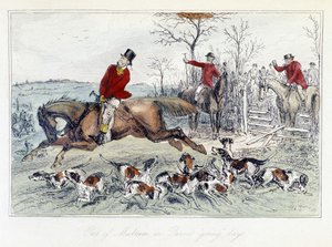 Scena di caccia in "Le avventure di Thomas Scott", illustrazione di H.K. Browne e W.T. Maud; caricatura inglese sulla caccia alla volpe