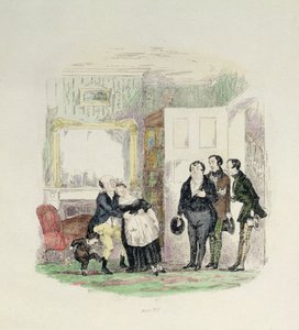 Mr Pickwick viene trovato dai suoi amici con la signora Bardell tra le braccia, illustrazione da 