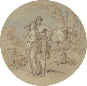 Uno dei diciotto disegni per una serie di piatti che illustrano Venere e Adone