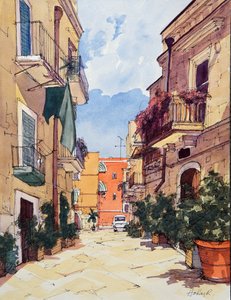 Città vecchia, Bari, Italia, 2024 circa (acquerello e inchiostro su carta)