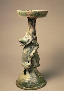 Lampada di ceramica cinese antica, artefatto tombale, dinastia Han, 25-220 d.C.