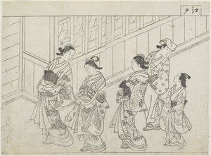 Cinque prostitute davanti a una casa da Hanabusa Shigenobu