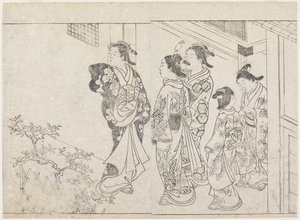 Cinque prostitute in un cortile da Hanabusa Shigenobu