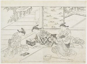 Tre prostitute in una stanza da Hanabusa Shigenobu