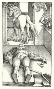 Il cavaliere stregato (incisione) da Hans (after) Baldung Grien