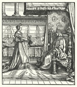 Carlo il Temerario, duca di Borgogna, con sua figlia Maria, che in seguito sposò il futuro imperatore del Sacro Romano Impero Massimiliano I nel 1477 (incisione)
