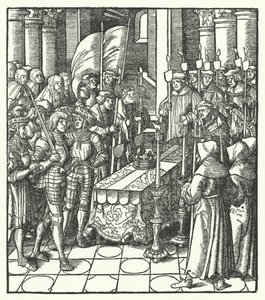 Re Luigi XII di Francia accanto alla bara del suo predecessore, Re Carlo VIII da Hans (after) Burgkmair
