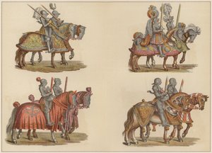 Cavalieri a cavallo (litografia a colori) da Hans (after) Burgkmair