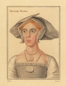 Joan, Lady Meutas, dama di compagnia di Jane Seymour (incisione) da Hans (after) Holbein the Younger
