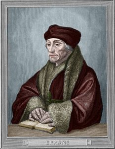 Ritratto di Erasmo da Rotterdam (1469-1536), umanista olandese. Incisione dall