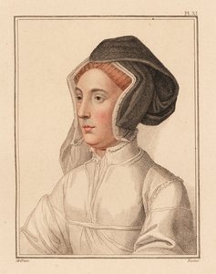 Ritratto di donna sconosciuta della corte di Re Enrico VIII (incisione) da Hans (after) Holbein the Younger