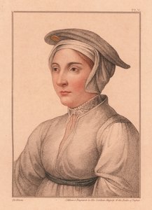 Ritratto di donna sconosciuta della corte di Re Enrico VIII (incisione) da Hans (after) Holbein the Younger