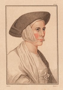 Ritratto di donna sconosciuta della corte di Re Enrico VIII (1812) (incisione) da Hans (after) Holbein the Younger