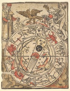 Carta dei segni dello zodiaco con Venere, Cupido e un santo vescovo da Hans Baldung
