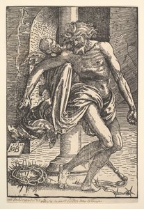 Cristo con gli strumenti della tortura sostenuto da un piccolo angelo da Hans Baldung