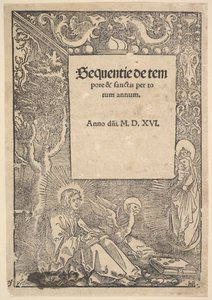 San Giovanni Evangelista a Patmos, pagina del titolo da Hymni de tempore et de sanctis, 1516 da Hans Baldung