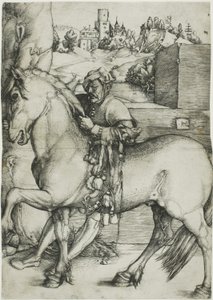 Un groom che mette la briglia a un cavallo da Hans Baldung Grien