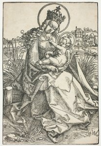 Madonna e Bambino su una panca erbosa