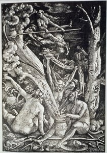 Le streghe al sabba, dopo Hans Baldung Grien, illustrato in una storia della magia pubblicata alla fine del XIX secolo