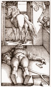 Il palafreniere stregato - (Palafreniere addormentato e strega) incisione su legno di Hans Baldung Grien (1485-1544) circa 1544 da Hans Baldung Grien
