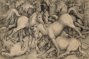 Cavalli selvaggi che combattono da Hans Baldung Grien
