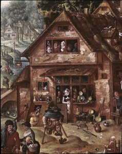 Veduta del villaggio con scene burlesche (dettaglio) da Hans Bol