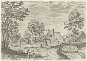 Veduta della strada verso la porta della città di Bruxelles Overmolen da Hans Collaert (I)