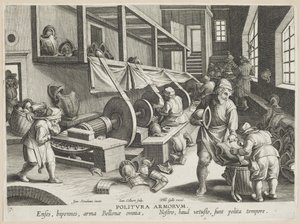 Politura delle armi, tavola 17 dalla serie Nova Reperta (Scoperte Moderne) c.1588 (incisione su carta vergata)