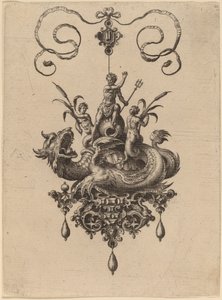 Progetto per un pendente con un mostro marino che trasporta Nettuno affiancato da due nereidi da Hans Collaert the Elder