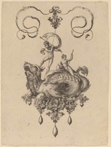 Design per un pendente con un mostro marino che trasporta Teti e un uomo con una vela da Hans Collaert the Elder