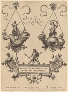 Tavola del titolo con disegni per pendenti da Hans Collaert the Elder