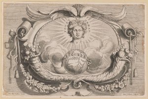 Dispositivo del tipografo per Jan van Keerbergen: Vignetta per Biblia Cum Glossa Ordinaria da Hans Collaert the Younger