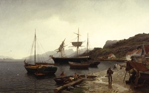 Barca da pesca nel porto, Kleven, Mandal da Hans Gude