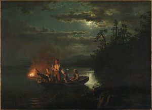 Pesca con la lancia sul lago Kroderen da Hans Gude