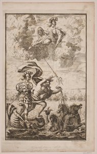 Nettuno che attraversa il mare. Frontespizio per Fontenay, "Søe-Evolution"; Copenaghen 1743 da Hans Henrich Christian Ulrich