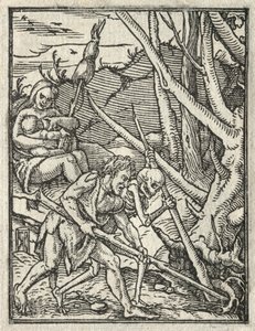 La danza della morte: espulsione dal paradiso, Adamo coltiva il terreno da Hans Holbein