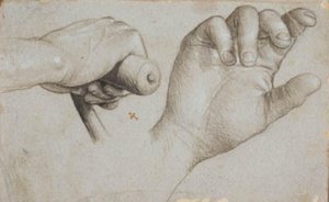 Studi della mano di un balestriere e della mano destra di San Sebastiano da Hans Holbein d.Æ.
