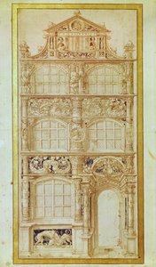 Proposta per la facciata di una casa a tre piani e un timpano da Hans Holbein der Jüngere