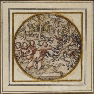 Diana e Atteone - Disegno per un pendente o distintivo da cappello, c.1532-43 da Hans Holbein der Jüngere