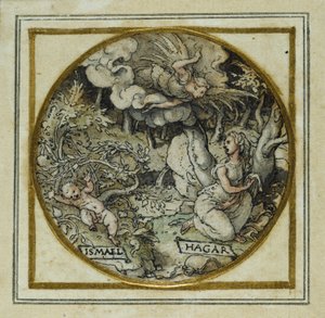 Agar e Ismaele - Design per un pendente o distintivo da cappello, c.1532-43 da Hans Holbein der Jüngere
